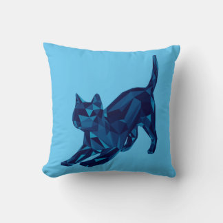 Almofada Gato Lowpoly Azul Escuro