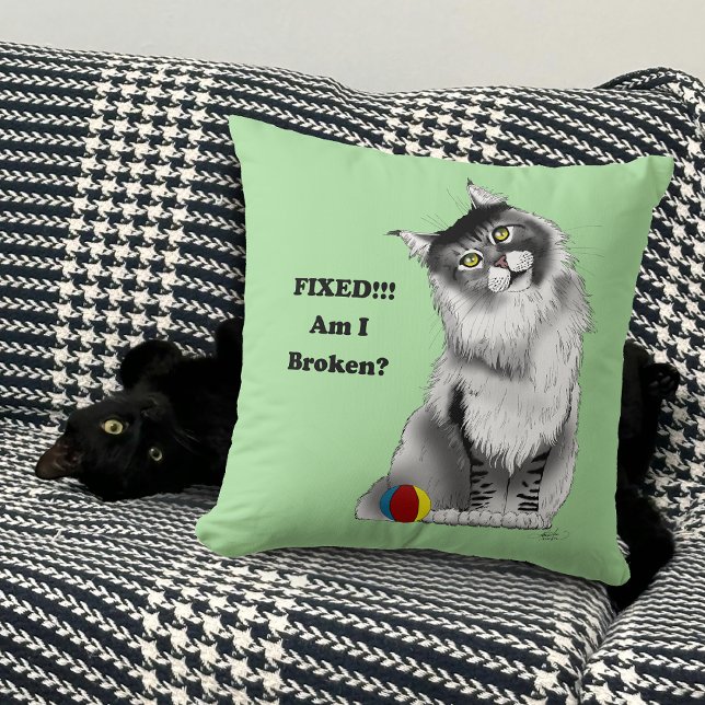 Almofada Gato Maine Coon Engraçado e Fofo Humor Verde (Criador carregado)