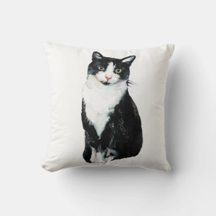 Almofada Gato Malhado de Aguarela Preto e Branco
