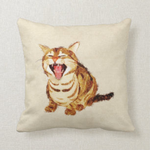 Almofada Gato malhado de bocejo no esboço Pastel do lápis