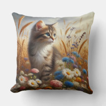Gato Malhado de Estimação Floral 20x20 Algodão