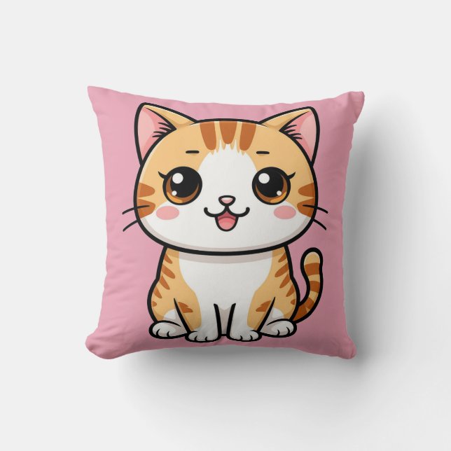 Almofada Gato Malhado Laranja Fofo Estilo Cartoon de Animal (Frente)