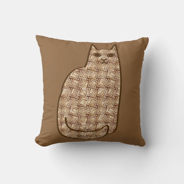 Almofada Gato moderno do século médio, bege e castanho clar (Frente)
