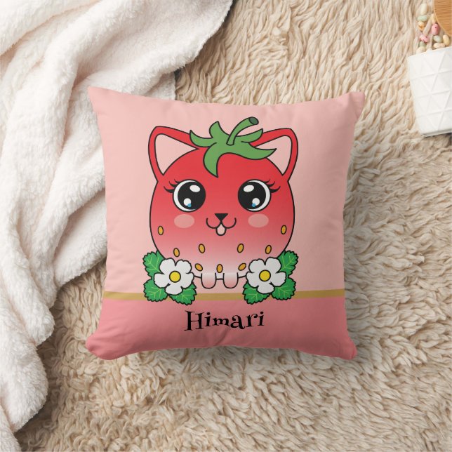 Almofada Gato Morango Kawaii Adorável (Cobertor)