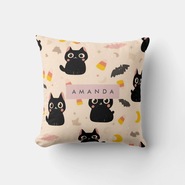 Almofada Gato Negro Bonito de Queda Personalizado (Frente)