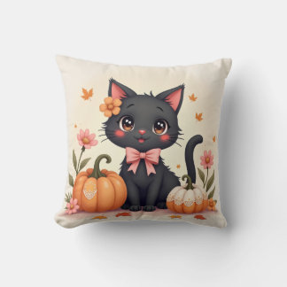 Almofada Gato Negro de Halloween bonito com Bombeiros - Qua