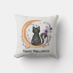 Almofada Gato Negro e Lua Crescente para Feliz Halloween
