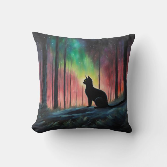 Almofada Gato Negro e Luzes Nortes (Frente)