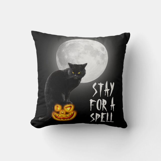 Almofada Gato Negro Halloween com Lua (Frente)