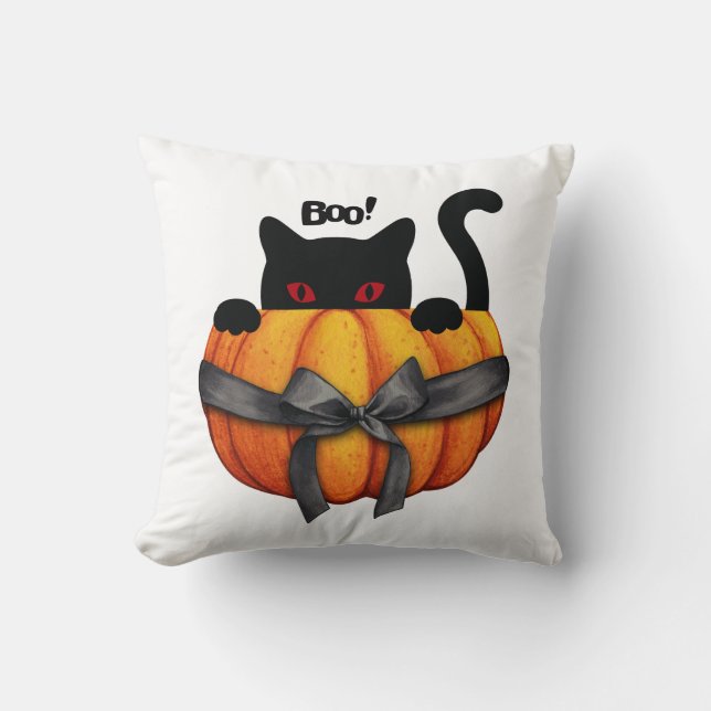 Almofada Gato Negro Helloween num Presente Engraçado de Abó (Frente)