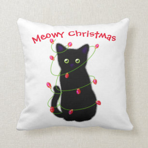 Almofada Gato negro Meowy Christmas Luzes cintilantes