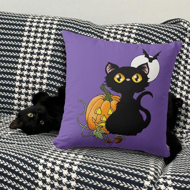 Almofada Gato Negro Puro de Abóbora de Halloween (Criador carregado)