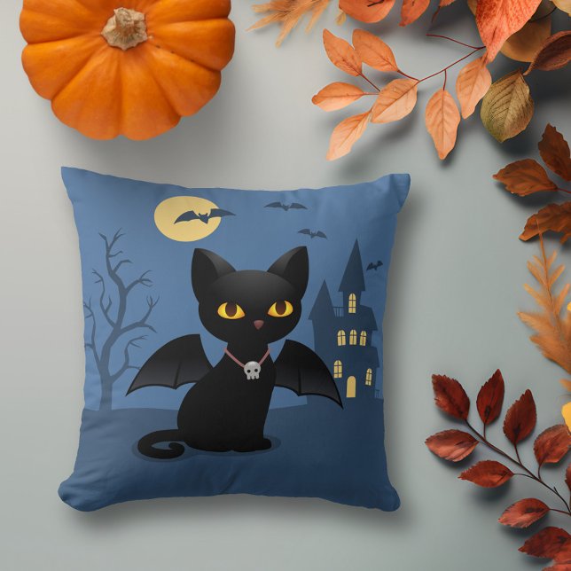Almofada Gato Negro Vampiro do Halloween com Asas (Criador carregado)