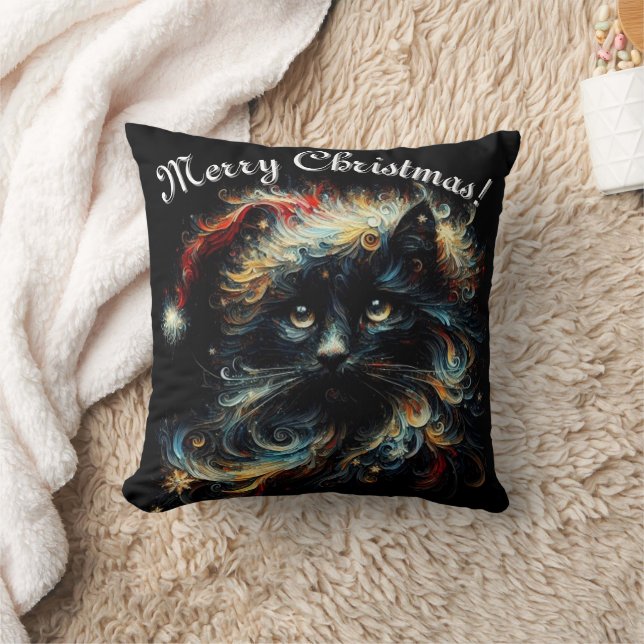 Almofada Gato Negro Whimssso Papai noel Natal Hato Sazonal (Cobertor)