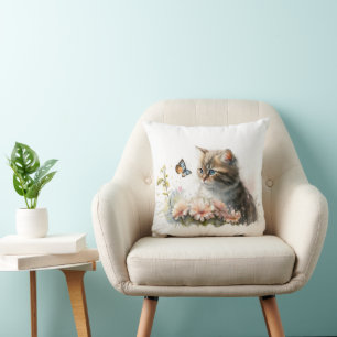 Almofada Gato no Jardim com Borboleta