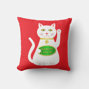 Almofada Gato Oriental Sortudo com Padrão Duplo