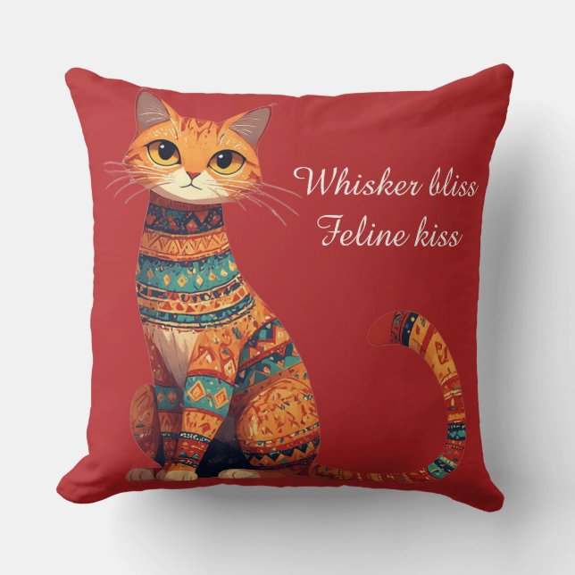 Almofada Gato Ornamental Decorativo com Flores Arte Boho (Frente)