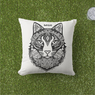 Almofada Gato Ornamental Monograma Personalizado