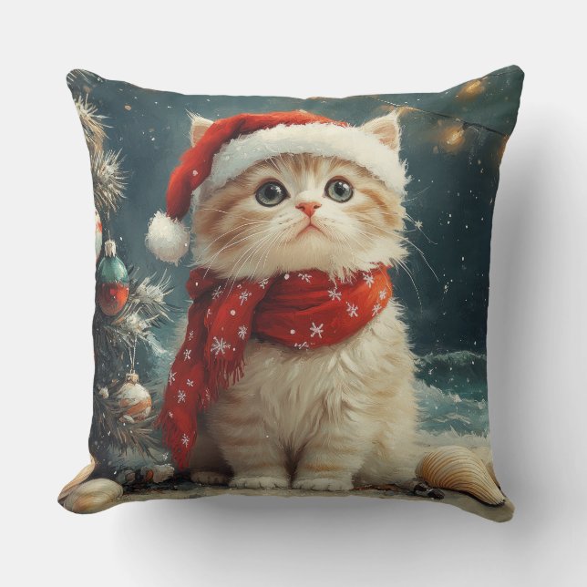 Almofada Gato Persa  Natal Praia Vintage (Frente)
