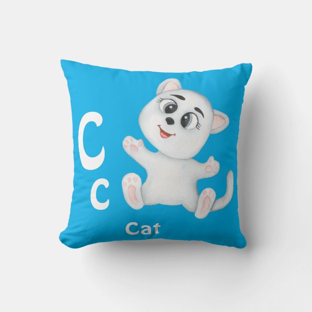Almofada Gato personalize ABC: Letra C - Adicione seu Nome (Frente)