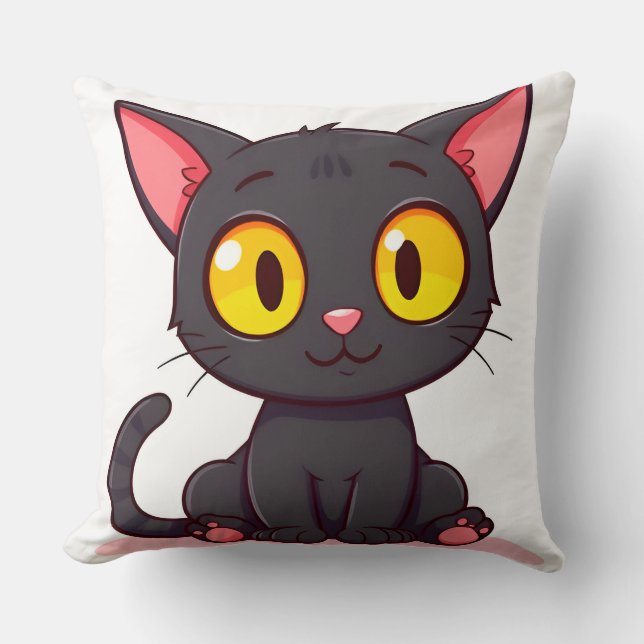Almofada Gato Preto Adorável de Desenho Animado (Frente)