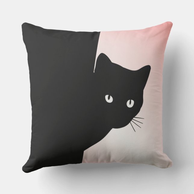 Almofada Gato Preto Astuto Rosa (Verso)