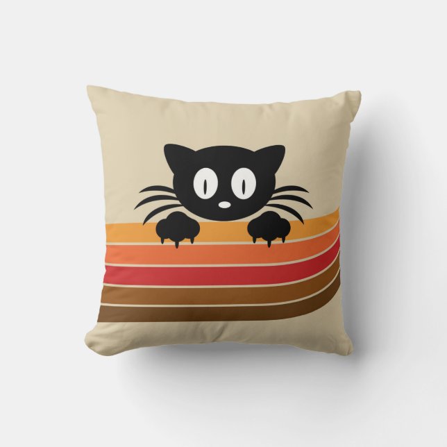 Almofada Gato preto bonito com tiras retrorreflectoras (Frente)