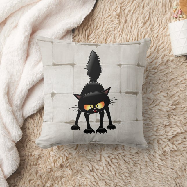 Almofada Gato Preto Cartoon Engraçado e Feroz  (Cobertor)