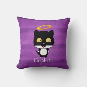 Almofada Gato Preto com Anjo Halo Bonito Ouro Personalizado
