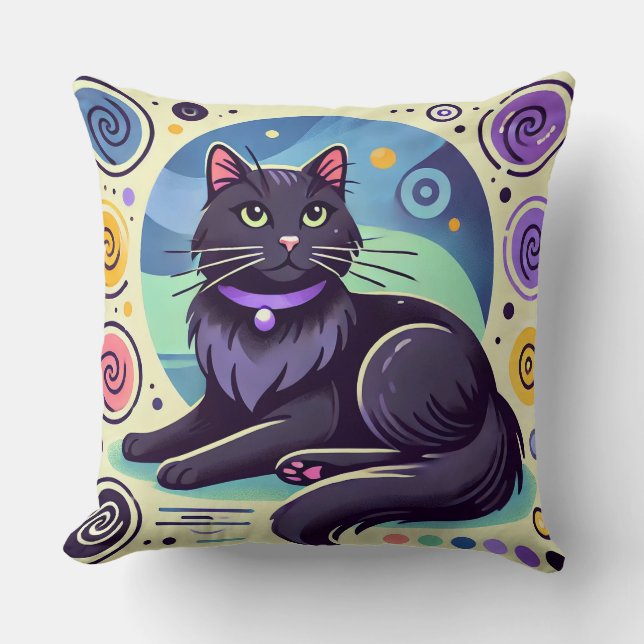 Almofada Gato Preto com Fundo Colorido (Frente)