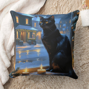 Almofada Gato Preto Com Luzes De Natal Feriado