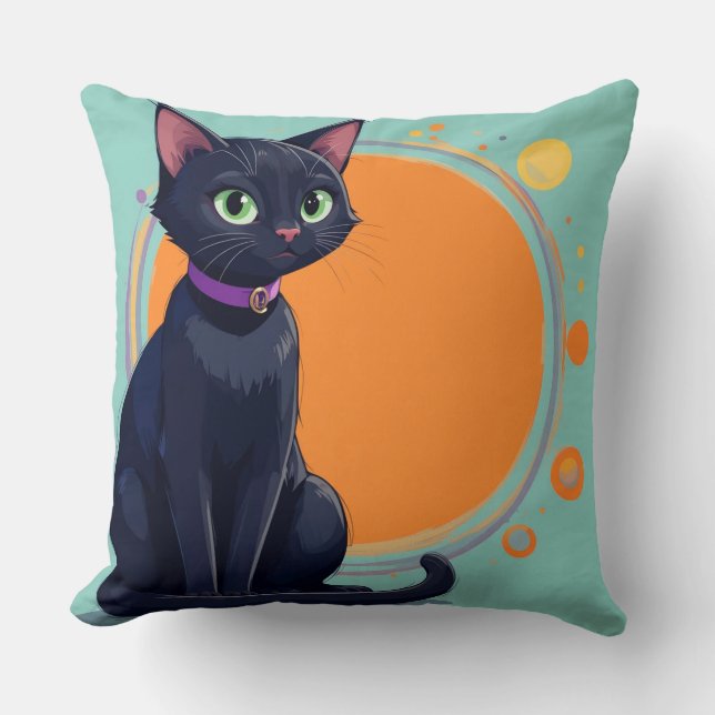 Almofada Gato Preto Com Olhos Verdes (Frente)