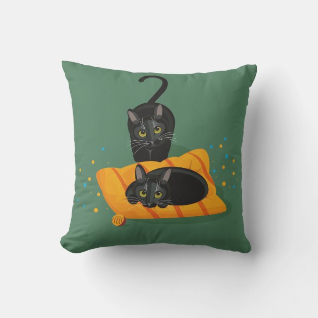 Almofada Gato preto com pássaro amarelo / 2 gatos pretos na (Frente)