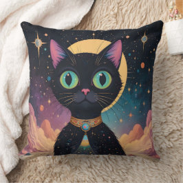 Almofada Gato Preto Cósmico Futurista Atômico ao Luar