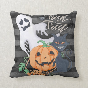 Almofada Gato preto de abóbora esculpido ou tratado fantasm