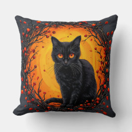 Almofada Gato Preto de Halloween com Olhos Brilhantes