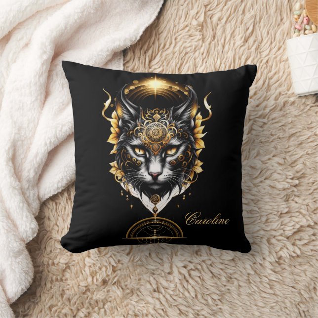 Almofada Gato preto de ouro maravilhoso. (Cobertor)