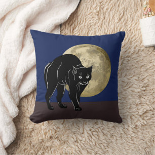 Almofada Gato Preto De Vassoura Do Halloween Numa Noite De 