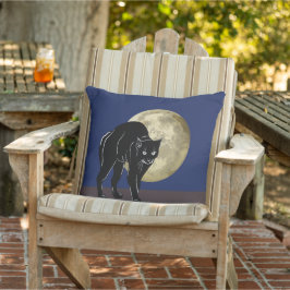 Almofada Gato Preto De Vassoura Do Halloween Numa Noite De 