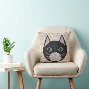 Almofada Gato Preto de Vidro Colorido, Bege
