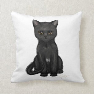 Almofada Gato preto doce do gatinho com os olhos dourados