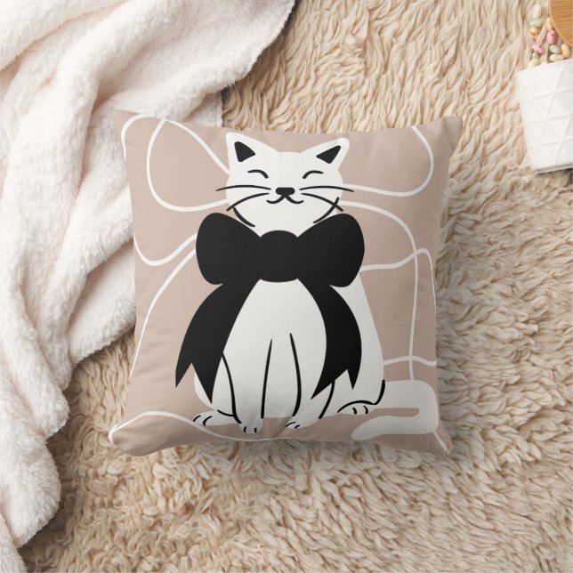 Almofada Gato preto e branco com linha abstrata (Cobertor)