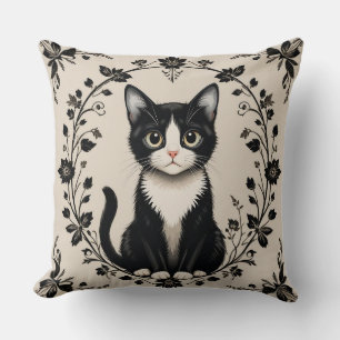 Almofada Gato Preto e Branco Elegante