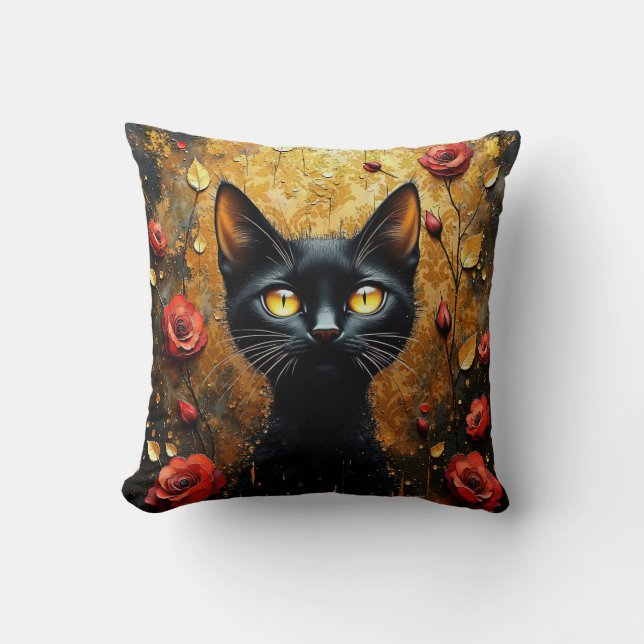 Almofada Gato Preto e Rosas (Frente)