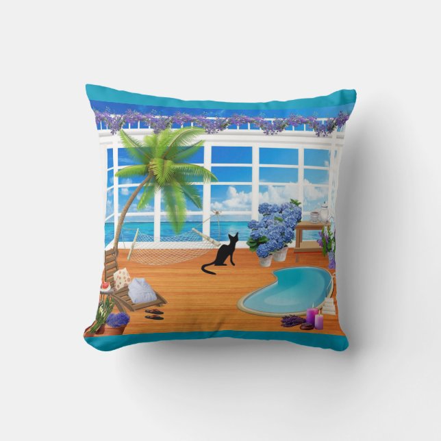 Almofada Gato Preto e Travesseiro de Praia (Frente)