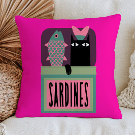 Almofada Gato Preto em Lata de Sardinhas Maximalista Animal