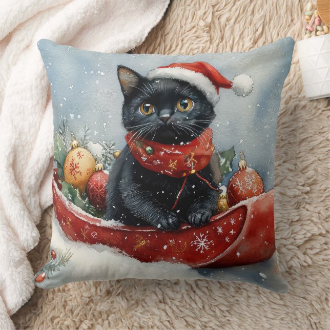 Almofada Gato Preto em Trenó Deixe Nevar Natal (Cobertor)