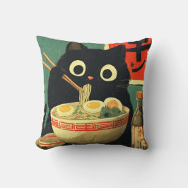 Almofada Gato Preto Engraçado Comendo Ramen
