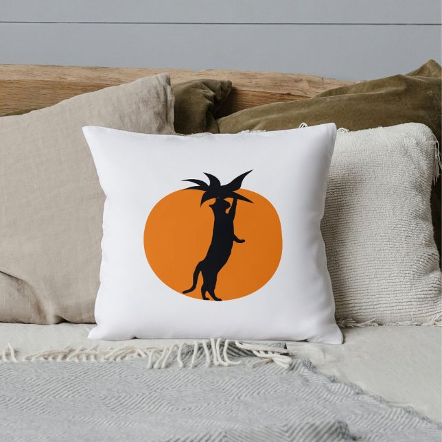 Almofada Gato Preto Engraçado Tomate Laranja Moderno Branco (Criador carregado)
