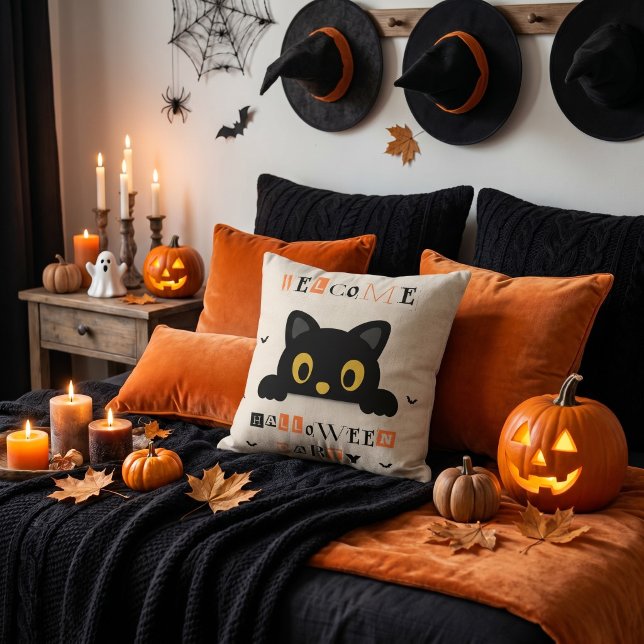 Almofada Gato Preto Fofo de Halloween (Criador carregado)